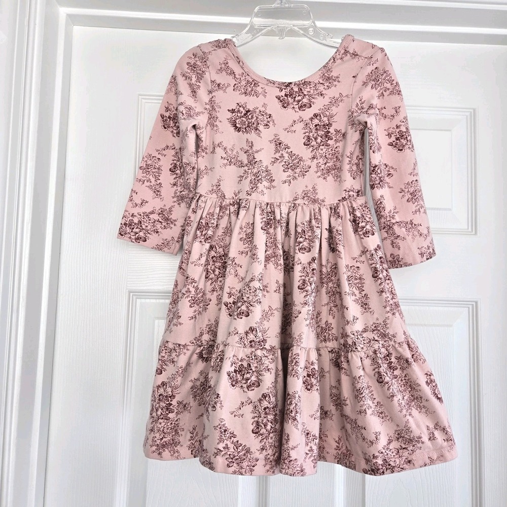 Janie And Jack Pink Floral Everyday Dress Girls Size 5 Low Back Tiered Skirt